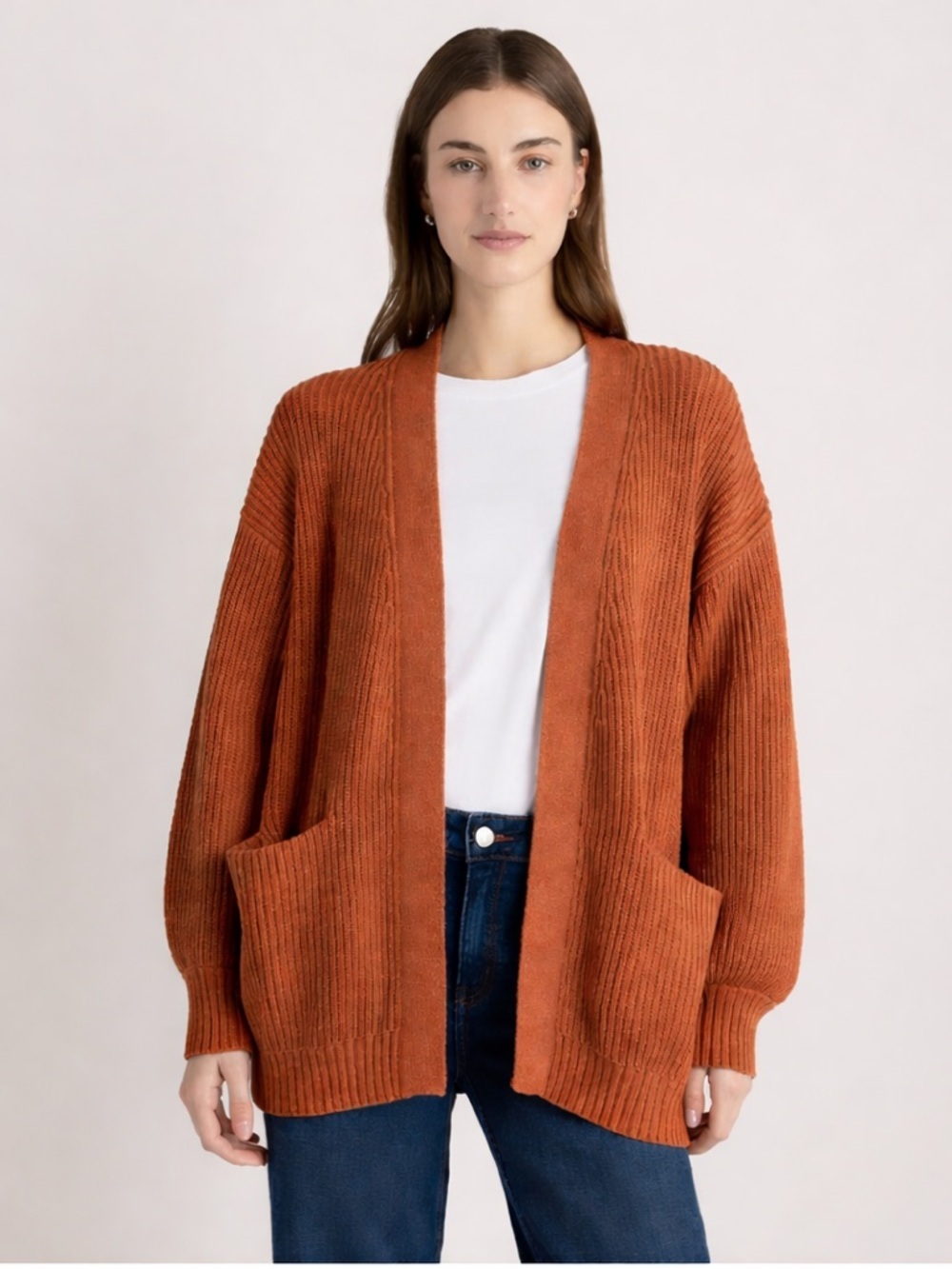 Quince 100% Organic Cotton Oversized Open-Front Cardigan - Burnt Orange